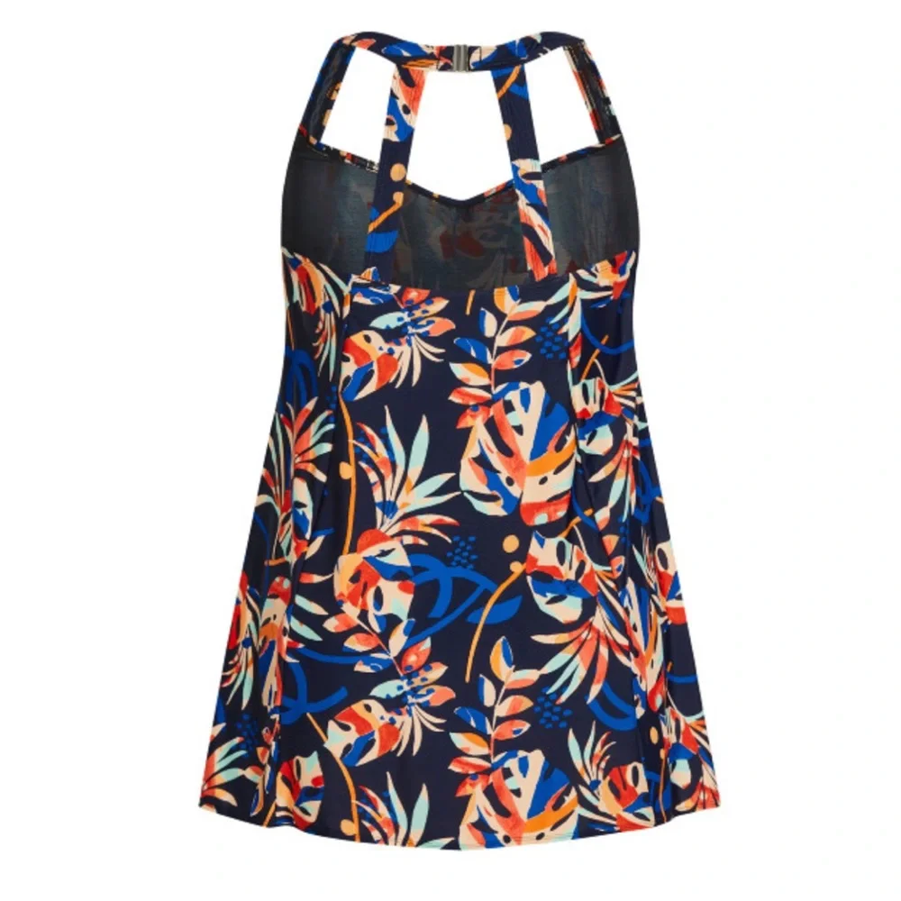 SOLD**AVENUE 14W Navy Foliage Print Swim Dress SW96.8 - Picture 5 of 7